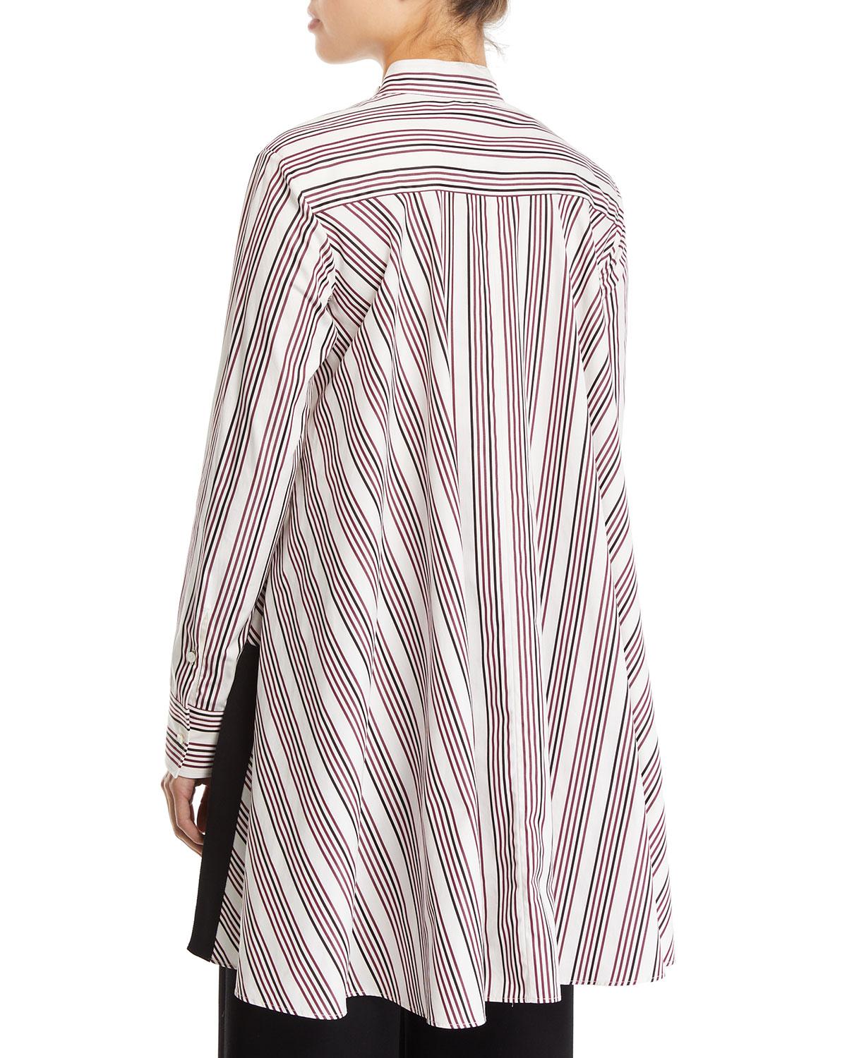 Palmer Harding Split Striped Button Up Draped Back Cotton Shirt