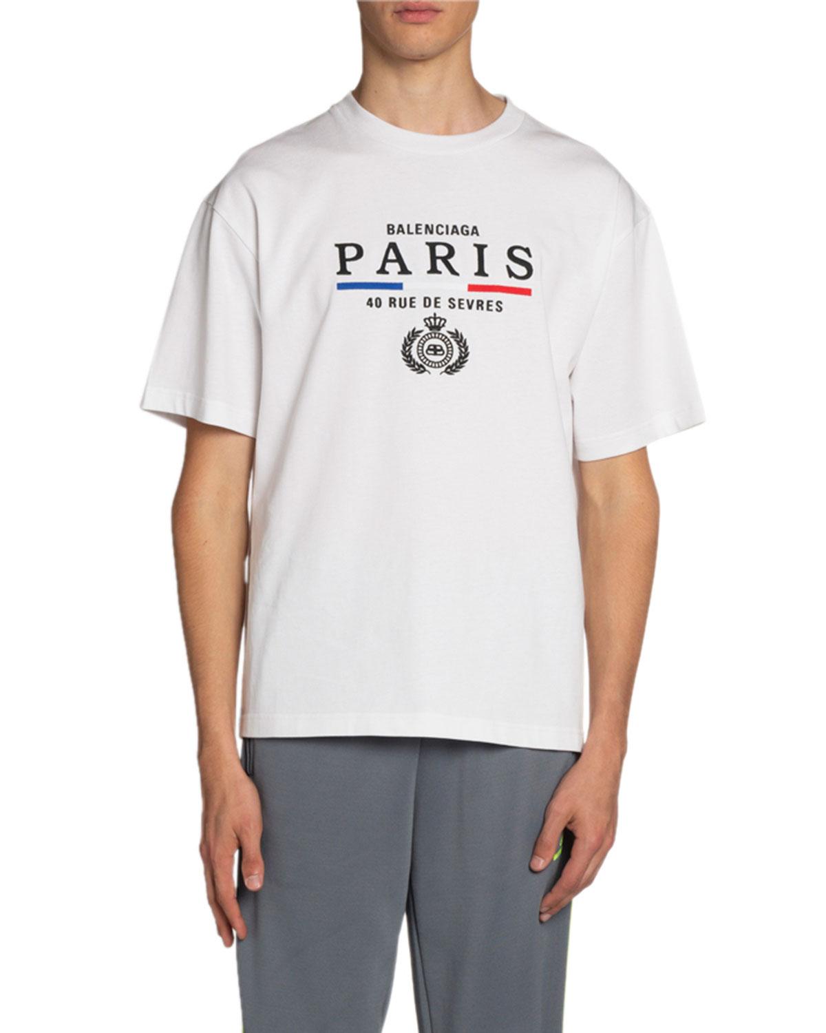 Balenciaga Cotton Men's Paris Flag Crewneck T-shirt in White for Men - Lyst