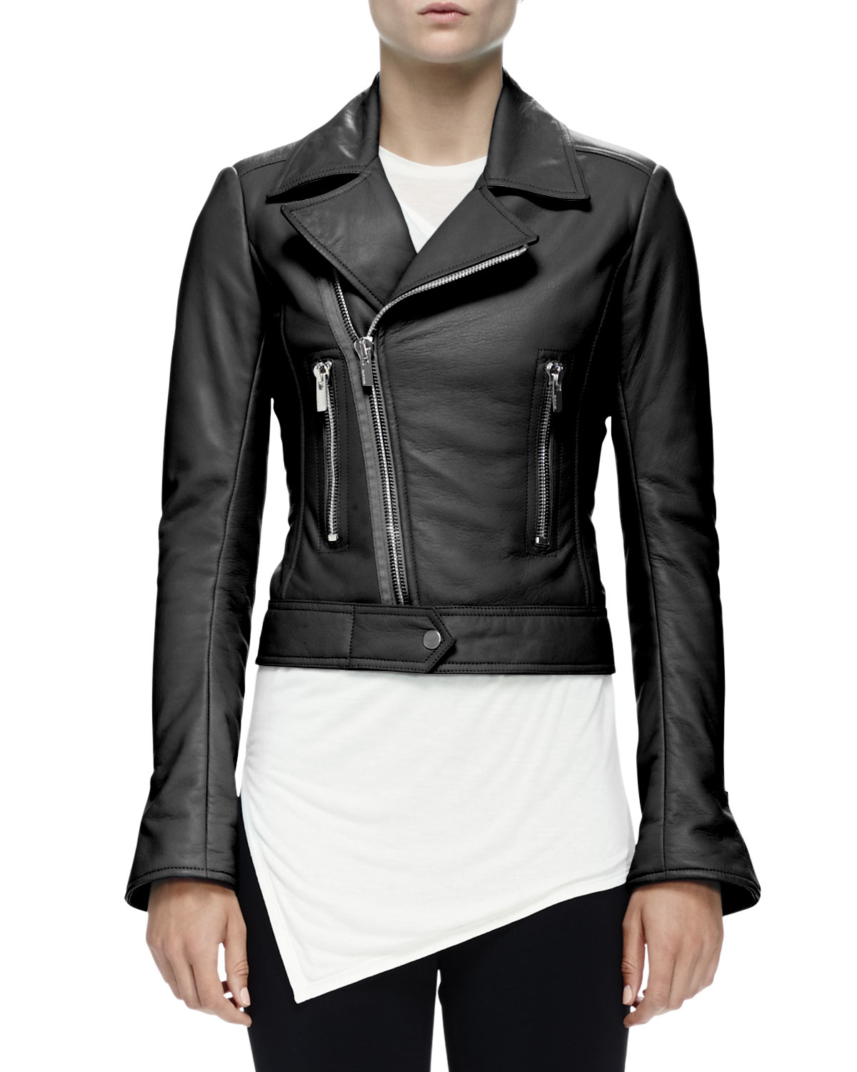 Balenciaga Cropped Leather Moto Jacket in Black Lyst