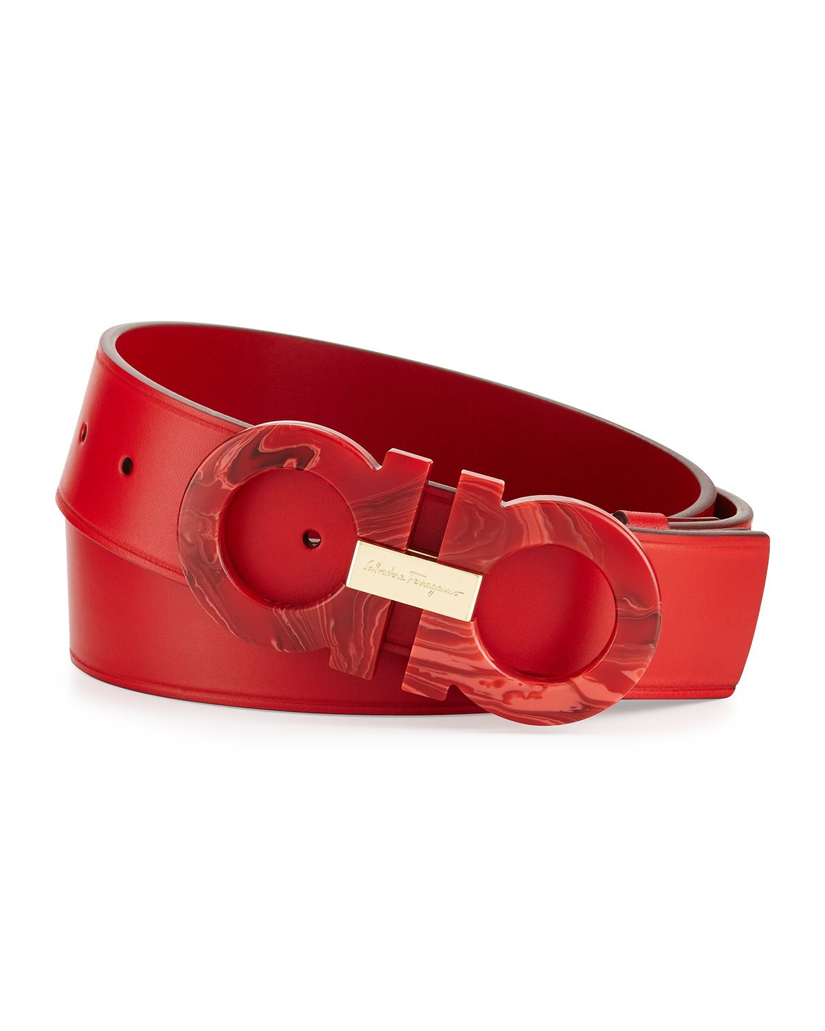 Ferragamo Mini Big Double-gancini Leather Belt in Red (RED RUBY) | Lyst