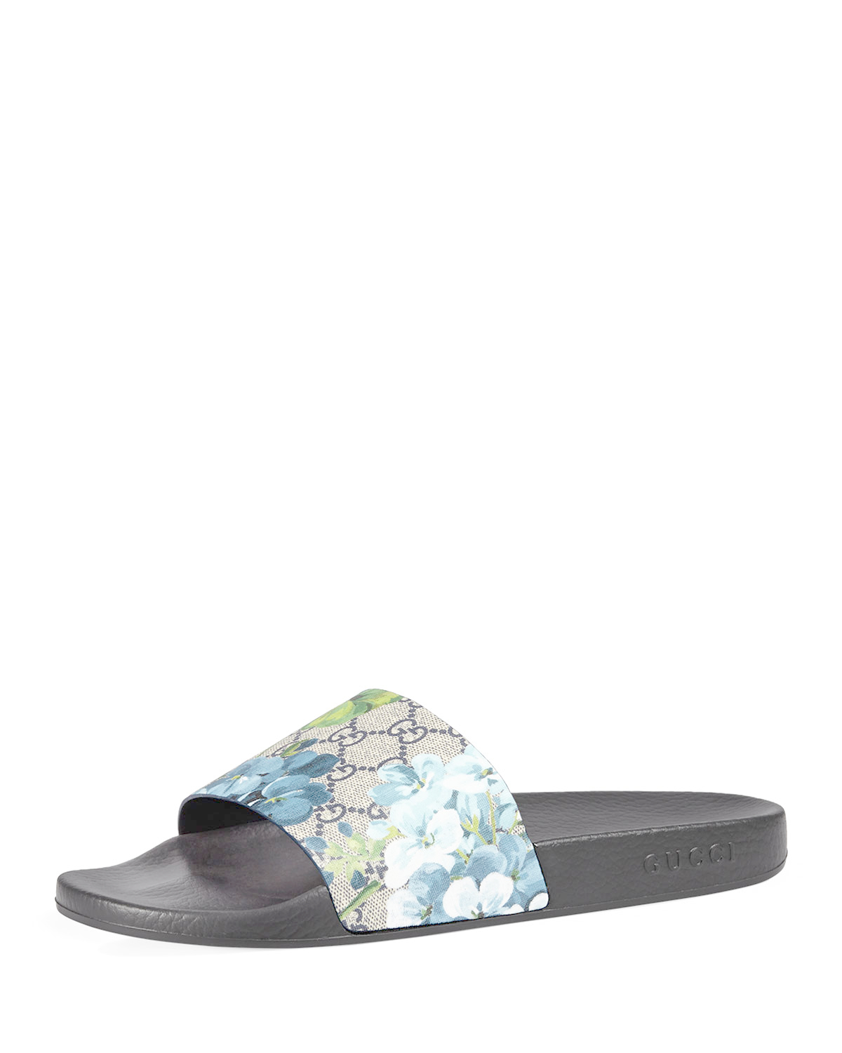 gucci slides with blue flowers