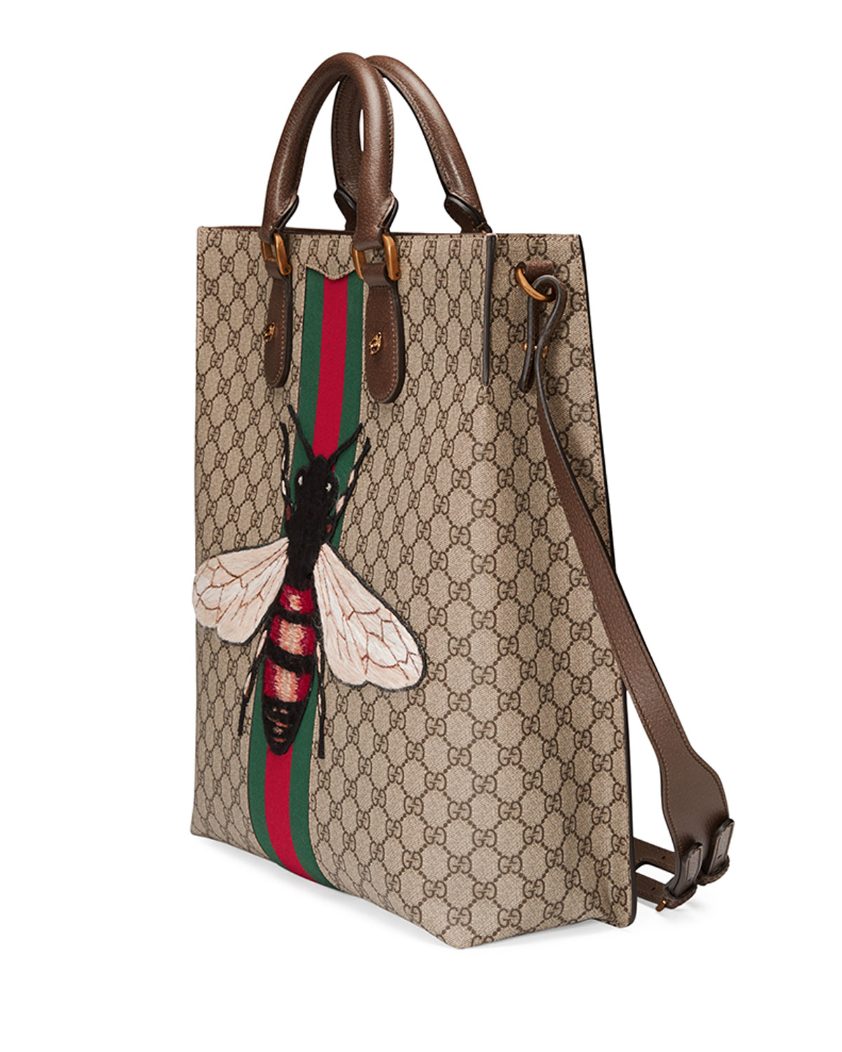 Gucci Men&#39;s Bee-embroidered Gg Supreme Canvas Tote Bag in Brown - Lyst