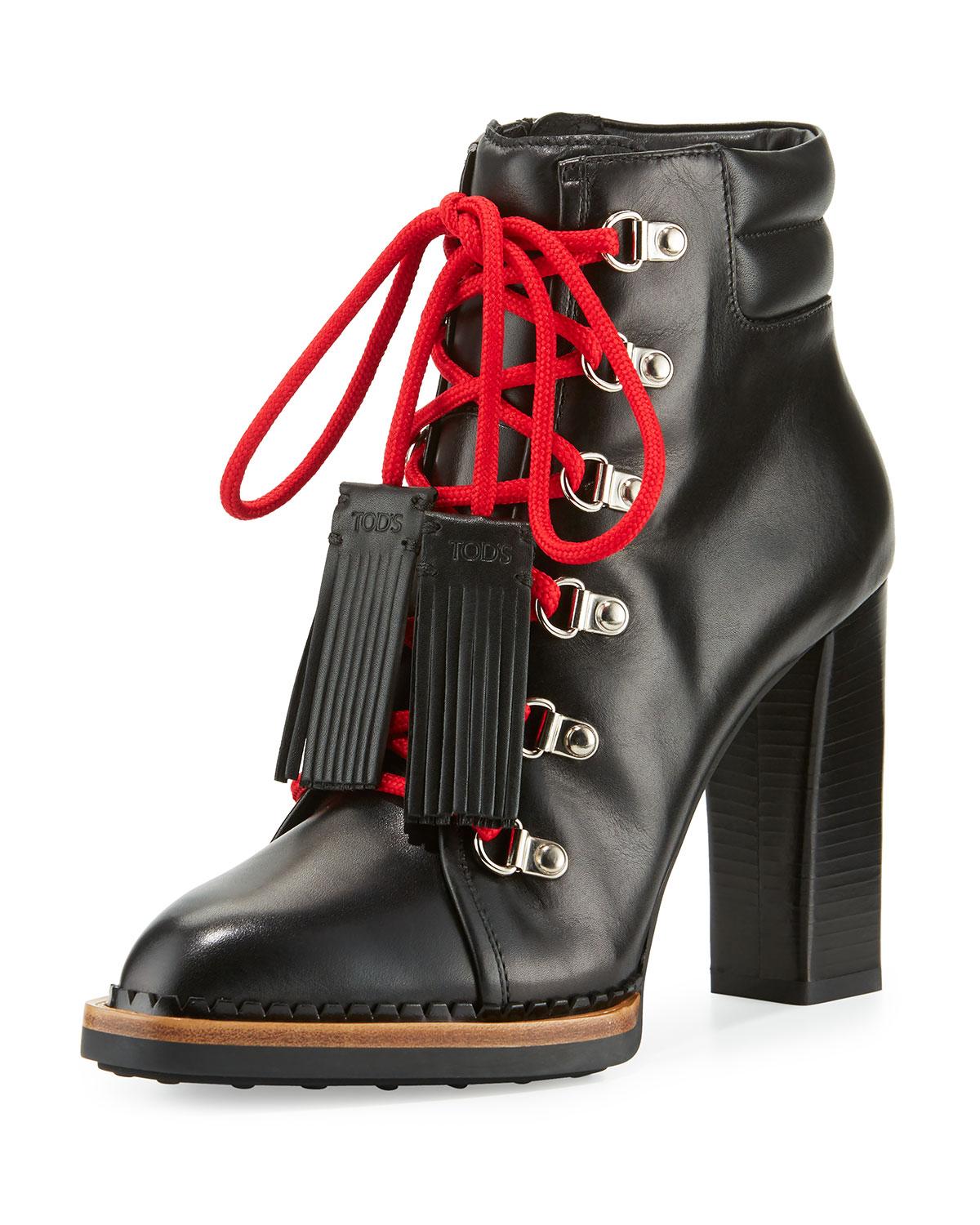 Leather Lace-up Stack-Heel Hiker Boot 