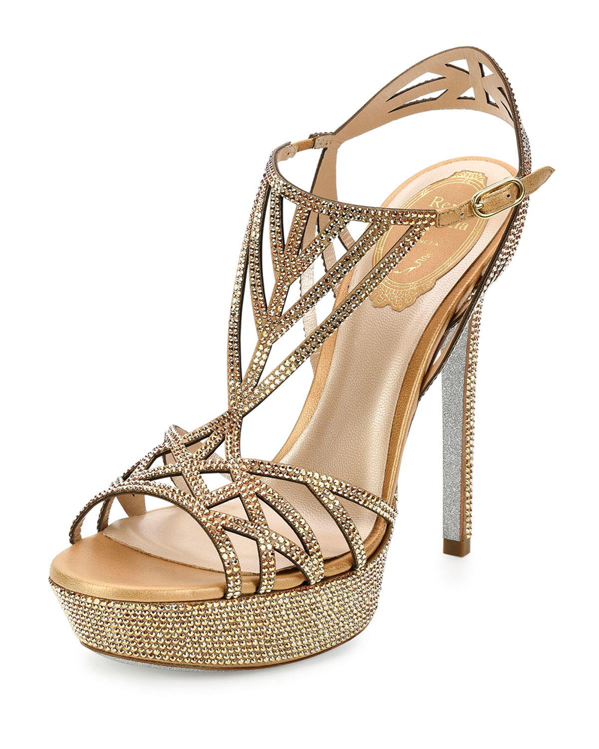 Lyst - Rene Caovilla Neo Classic Strass Platform Sandal in Metallic