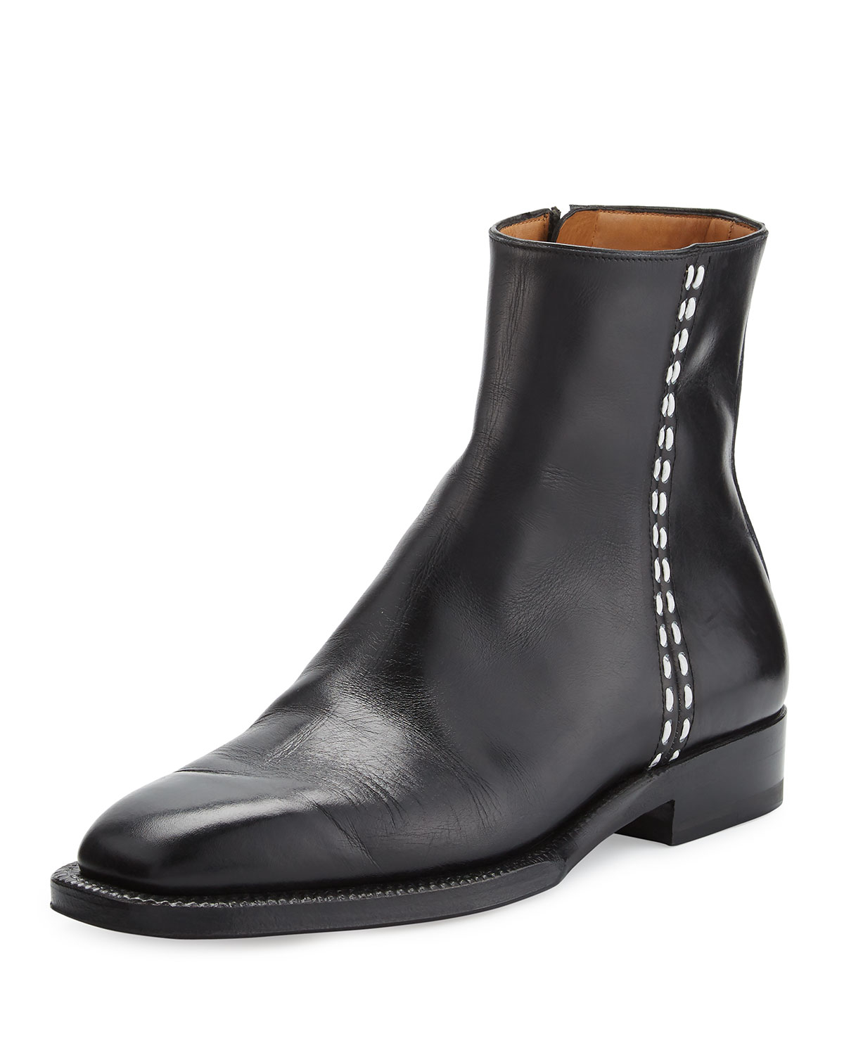 The Row Brion Flat Leather Ankle Boot in Black - Lyst
