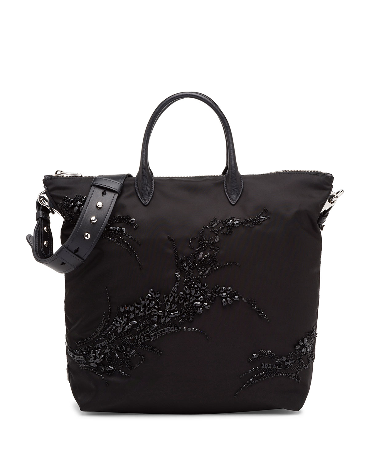 Lyst - Prada Large Nylon Beaded Tote Bag in Black