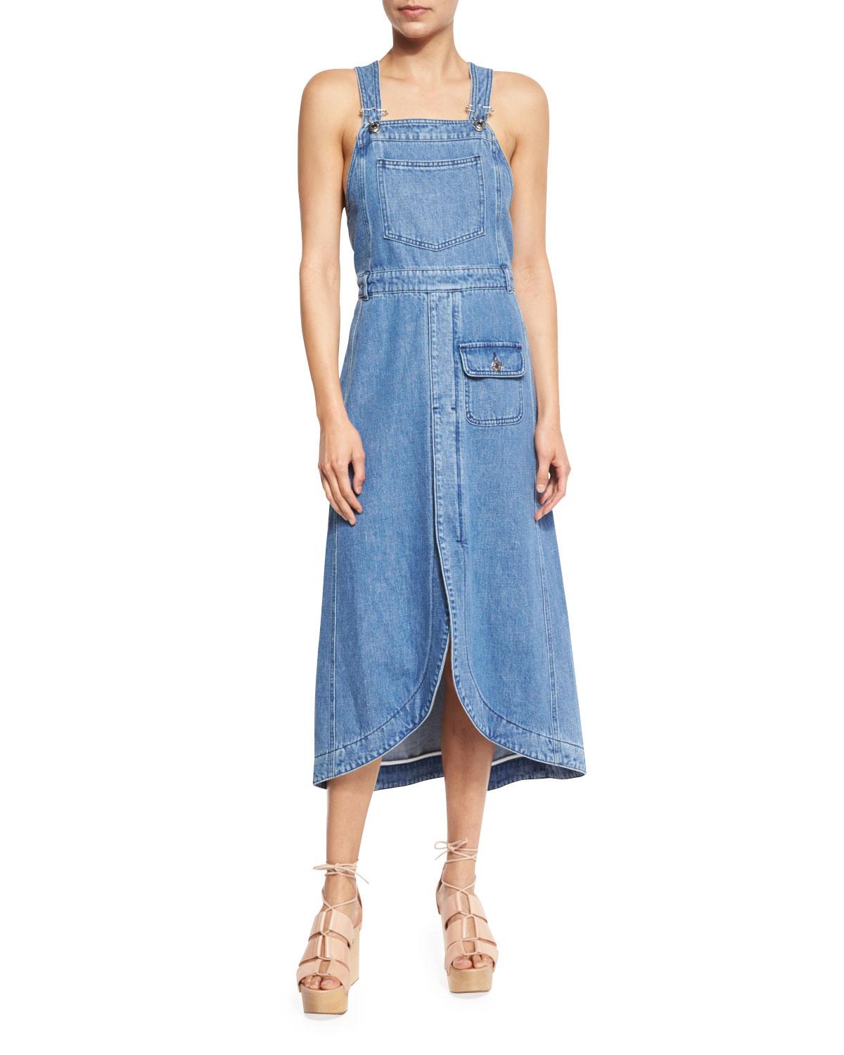 See by chloé Denim Overall Midi Dress in Blue Lyst