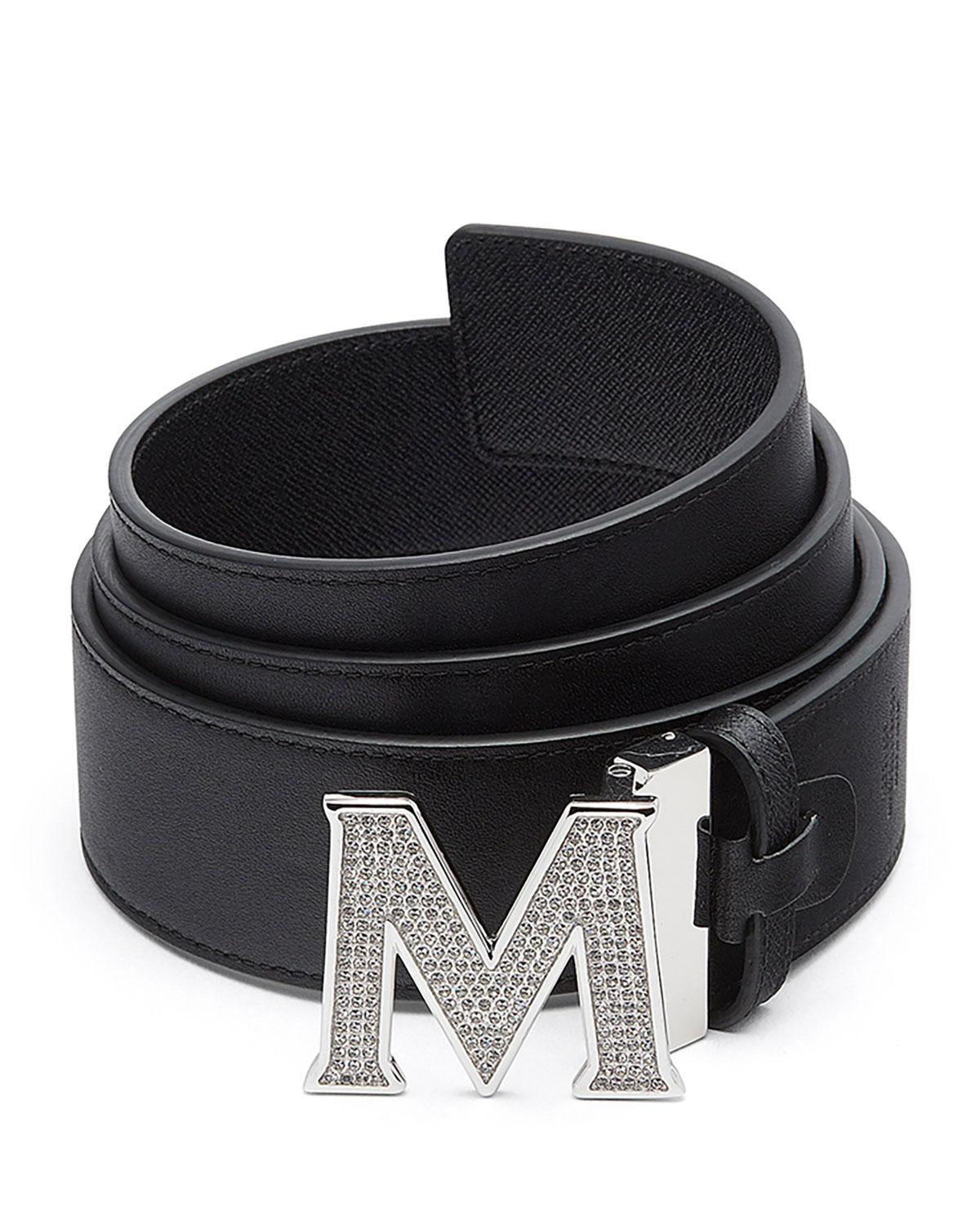 MCM Men's Be Jeweled M-buckle Leather Belt in Black/Silver (Black) for