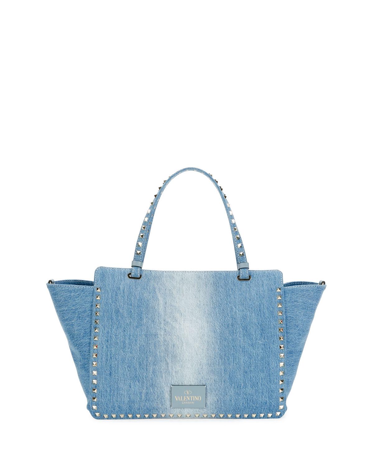 Lyst - Valentino Rockstud Medium Butterfly Washed Denim ...