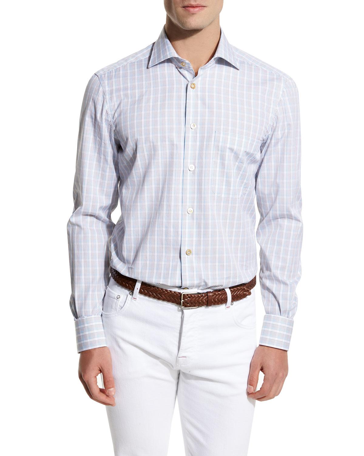 Kiton Plaid Sport Shirt in Blue for Men | Lyst