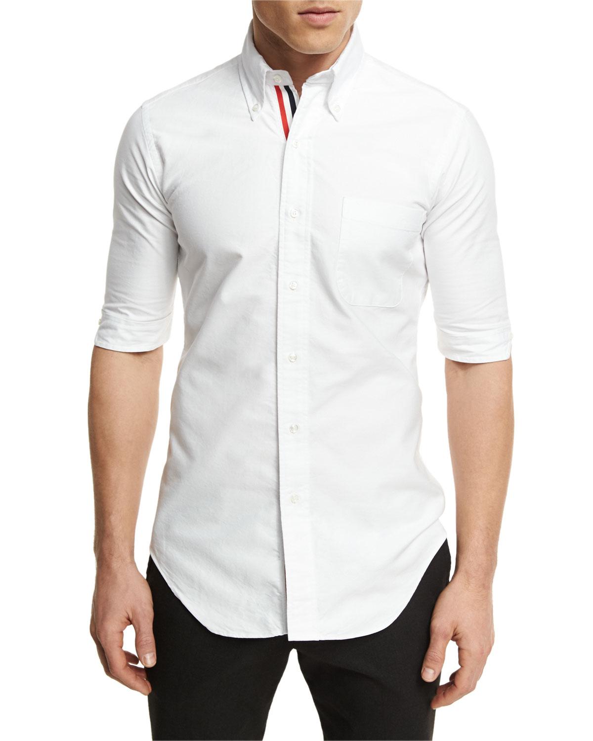 lyst thom browne half sleeve cotton oxford shirt in white for lyst thom browne half sleeve cotton oxford shirt in white for