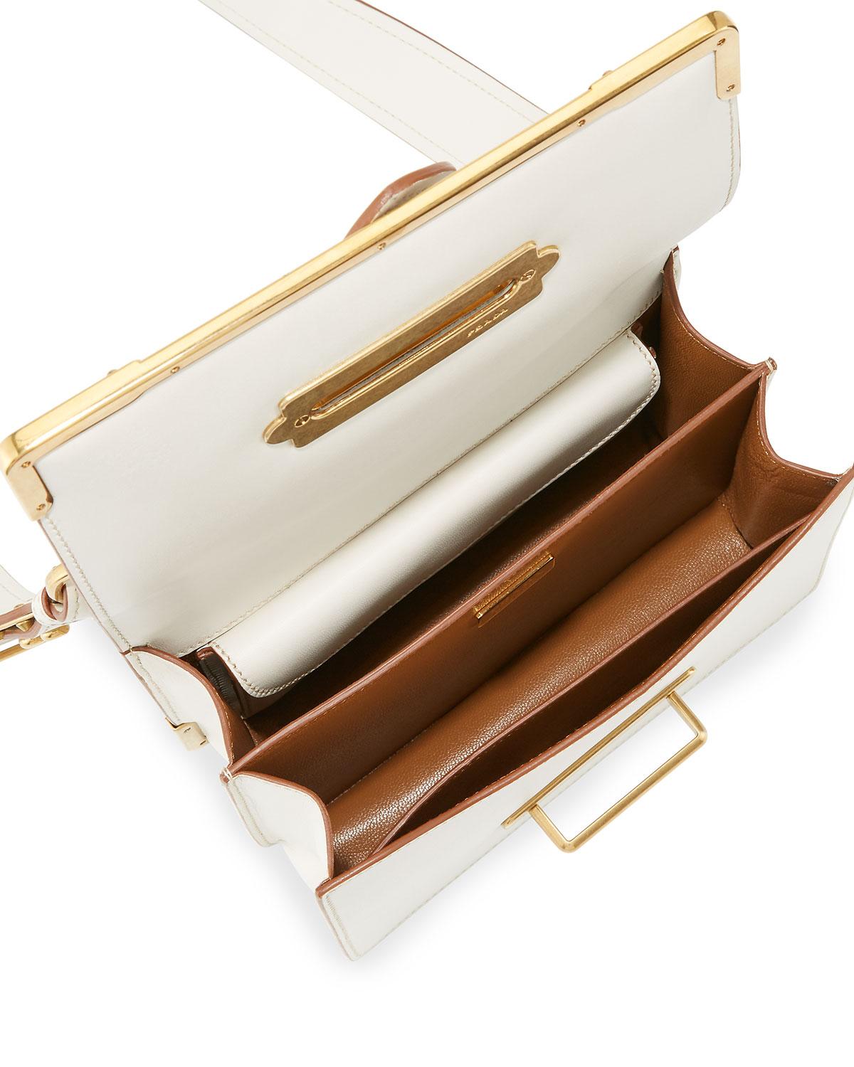 Prada Leather Laser-cut Cahier Shoulder Bag in White - Lyst