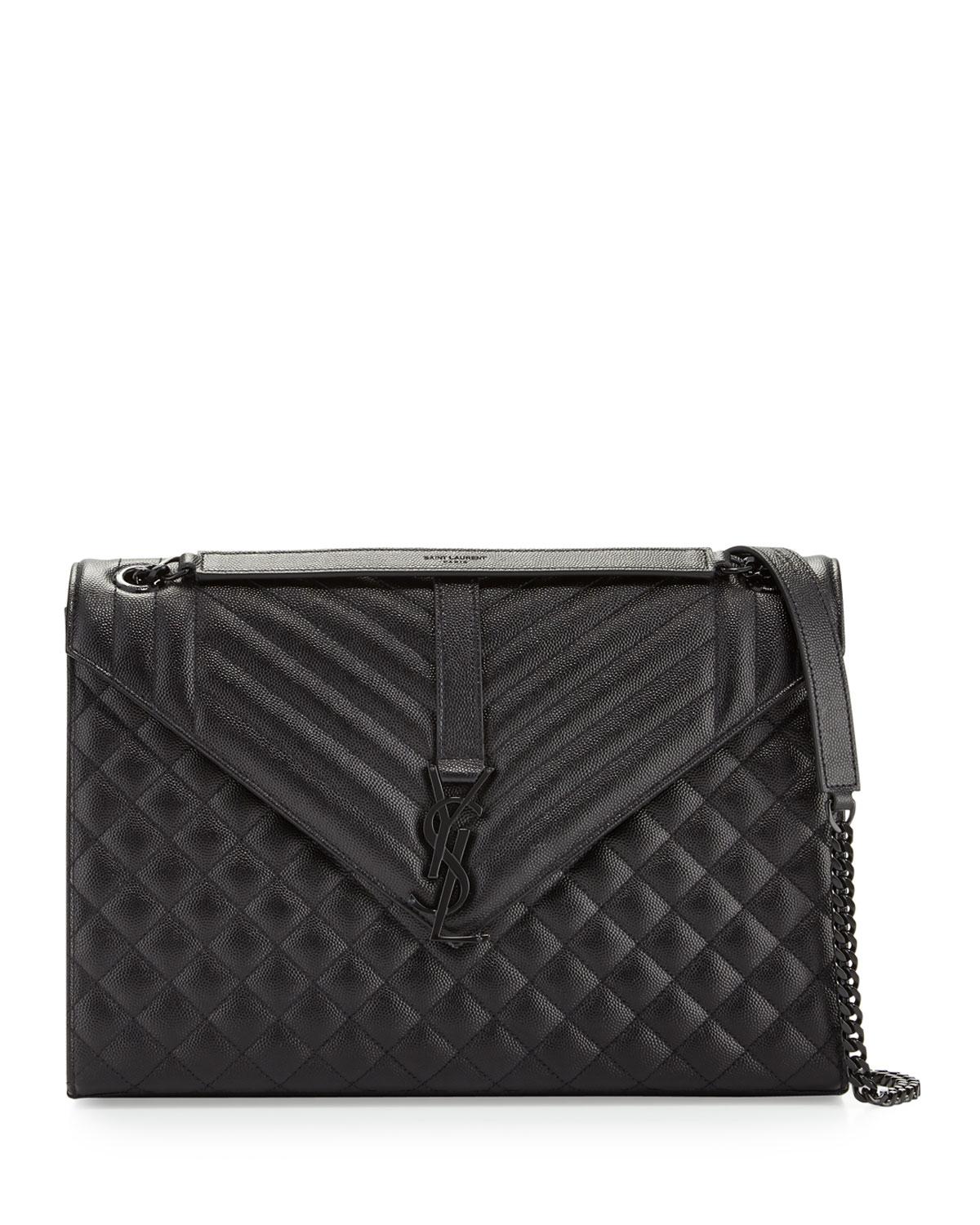 Saint Laurent Leather Monogram Large Chain Triquilt Shoulder Bag in Black Lyst