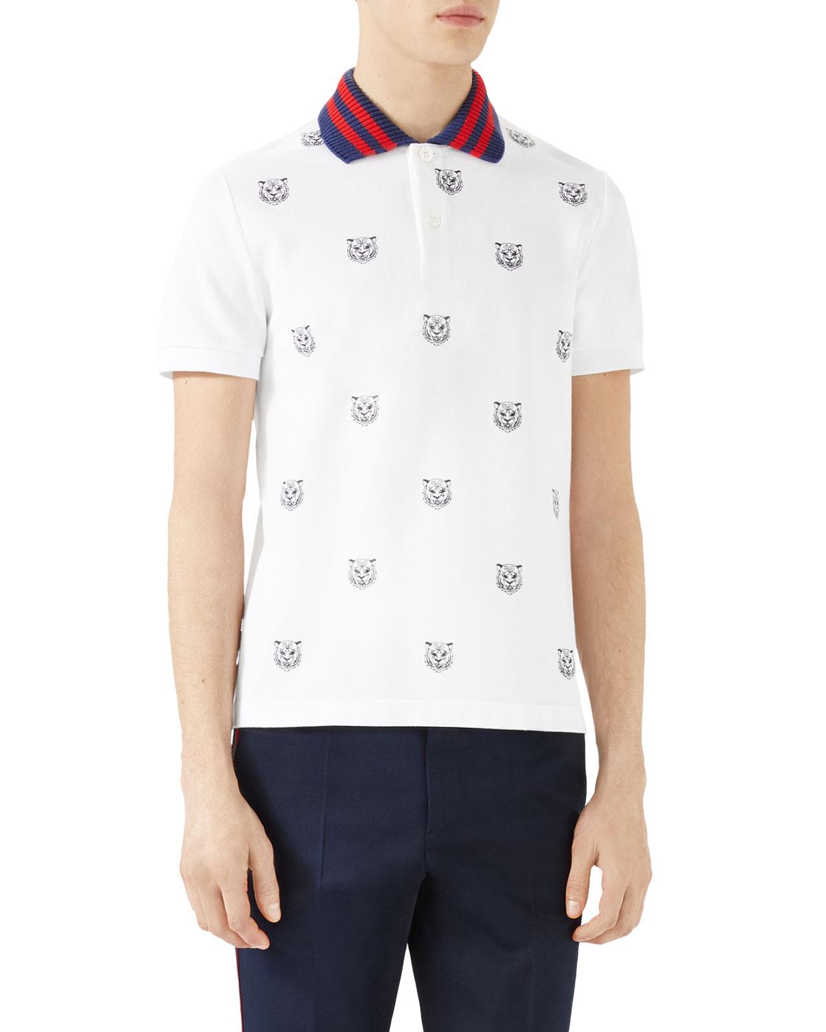 Gucci Cotton Tiger Head Polo Shirt in White for Men - Lyst