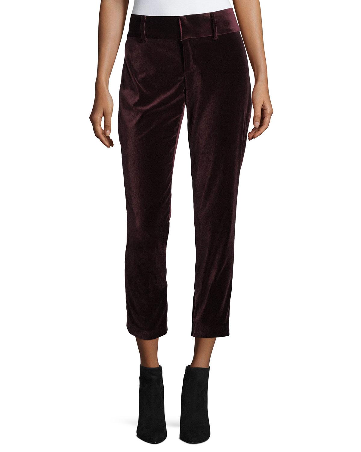 Alice + olivia Stacey Slim High-rise Velvet Ankle Pants | Lyst