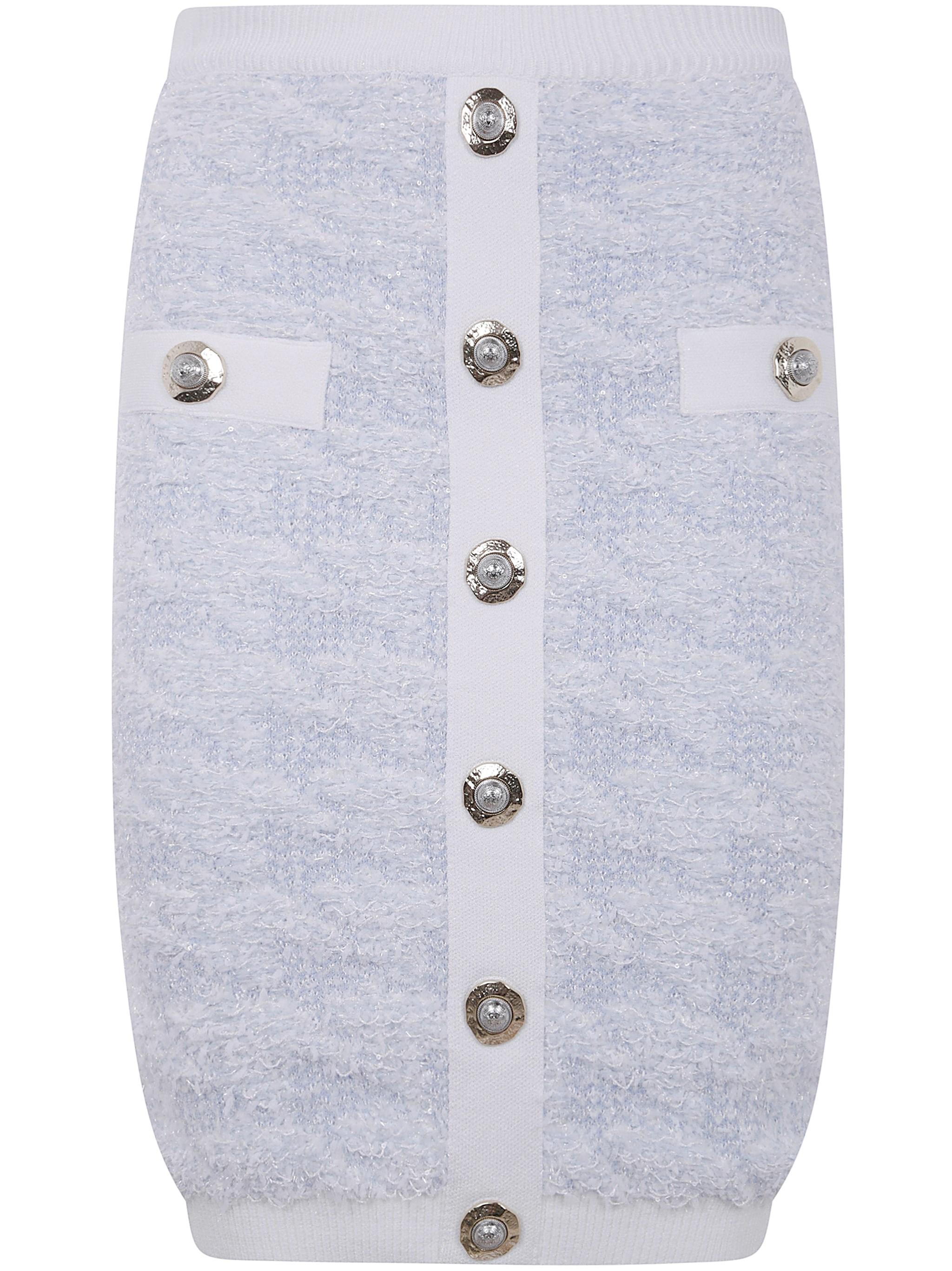 スカート BALMAIN BUTTONED TWEED KNEE LENGHT SKIRT (FF1LC016KI72 SOM) Balmain Buttoned Tweed Knee Length Skirt in Blue | Lyst