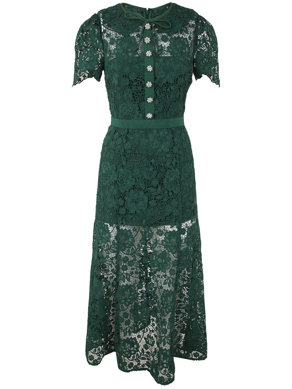 Self-Portrait Green Cord Lace Midi Dress | Lyst