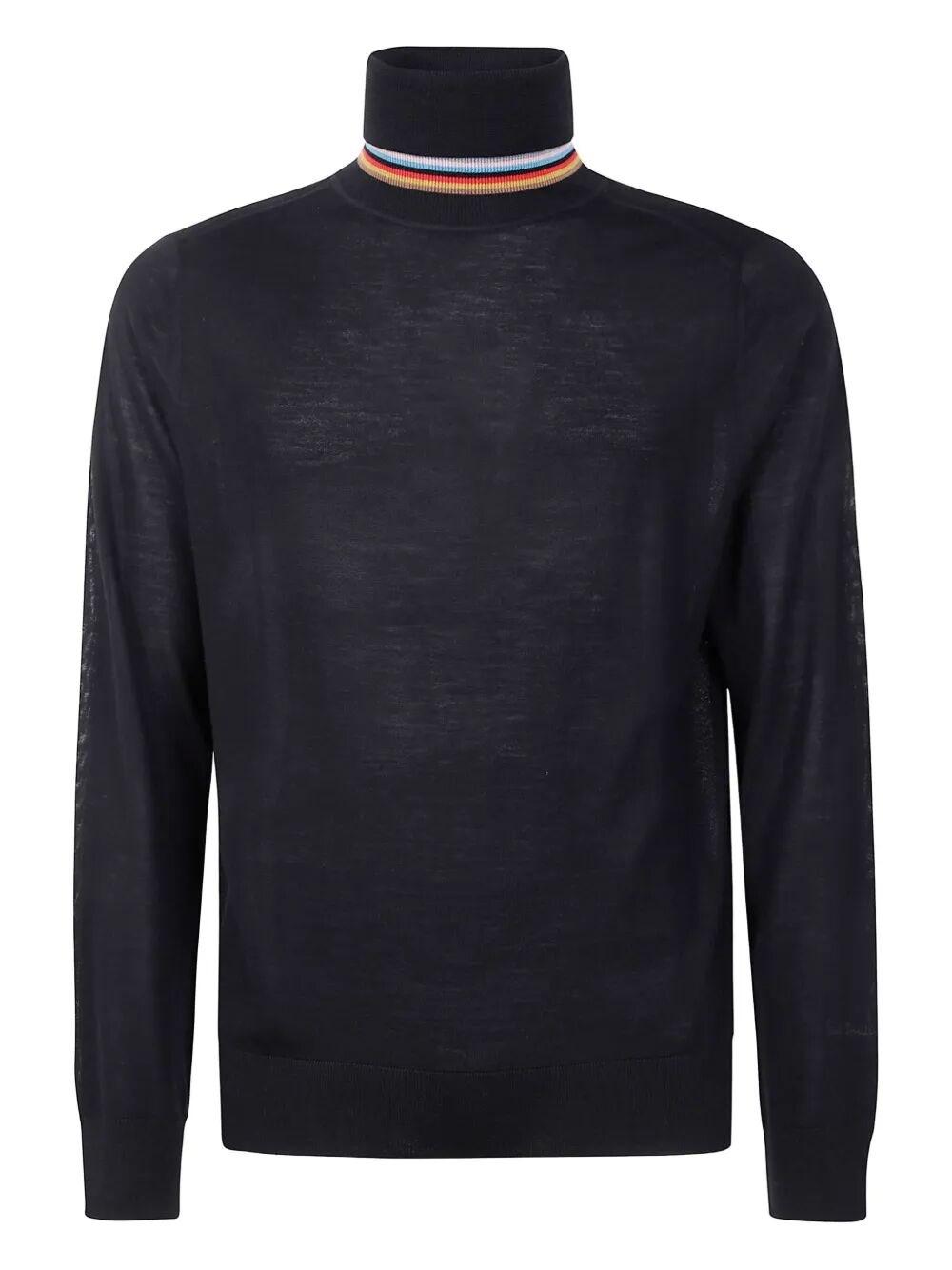 Paul Smith｜LONG-SLEEVED ZIP-UP/TURTLENECK (MENS REG FIT Men's Black Merino Wool Roll Neck Sweater