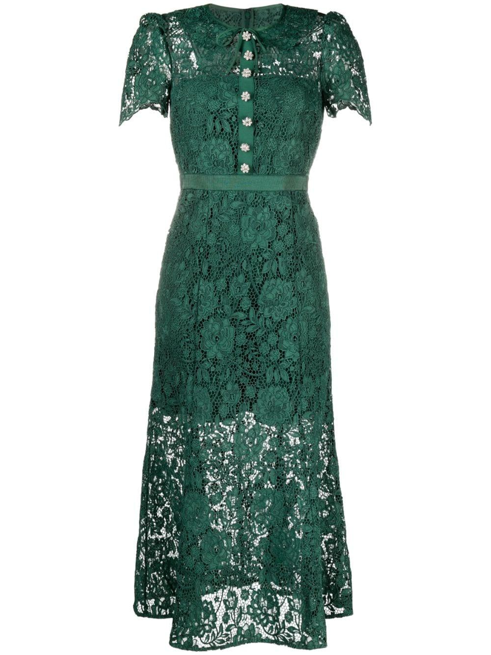 Self-Portrait Green Cord Lace Midi Dress | Lyst