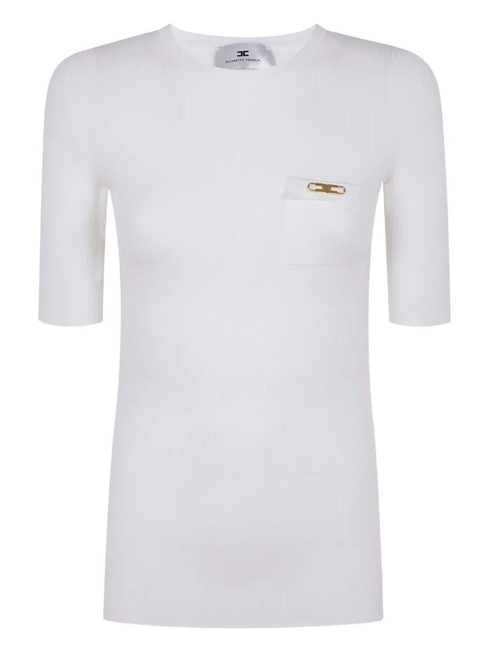 【関税・送料込み】ELISABETTA FRANCHI WHITE COTTON T-SHIRT Elisabetta Franchi Logo Modal T-Shirt in White | Lyst