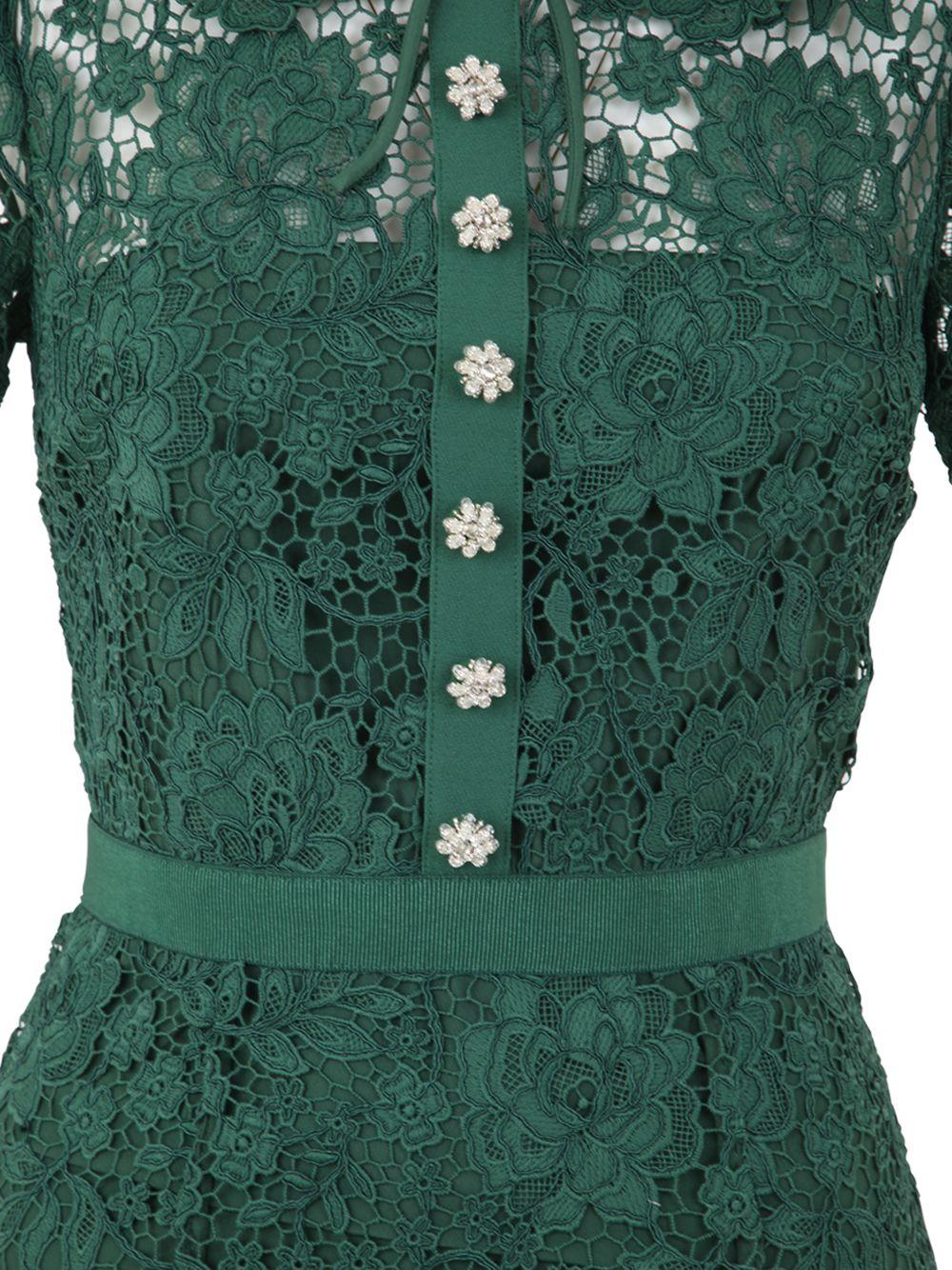 Self-Portrait Green Cord Lace Midi Dress | Lyst