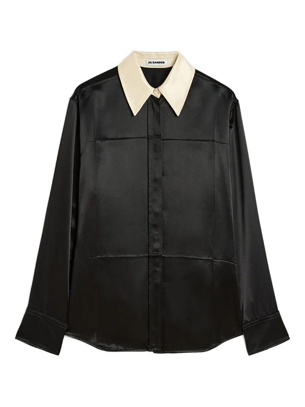 トップス JIL SANDER - V-Collar Shirt Black JIL SANDER - V-Collar Shirt Black