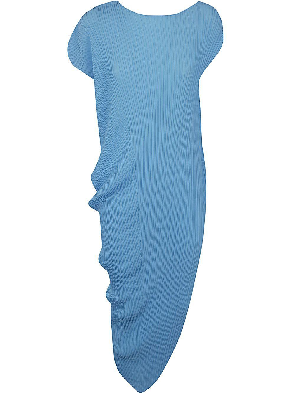 Issey Miyake Polyester Pleated Midi Dress in Blue | Lyst