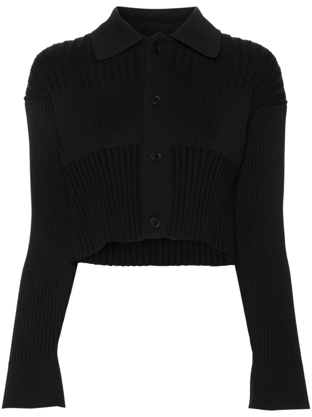 CFCL Fluted Cropped Shirt Cardigan in Black | Lyst