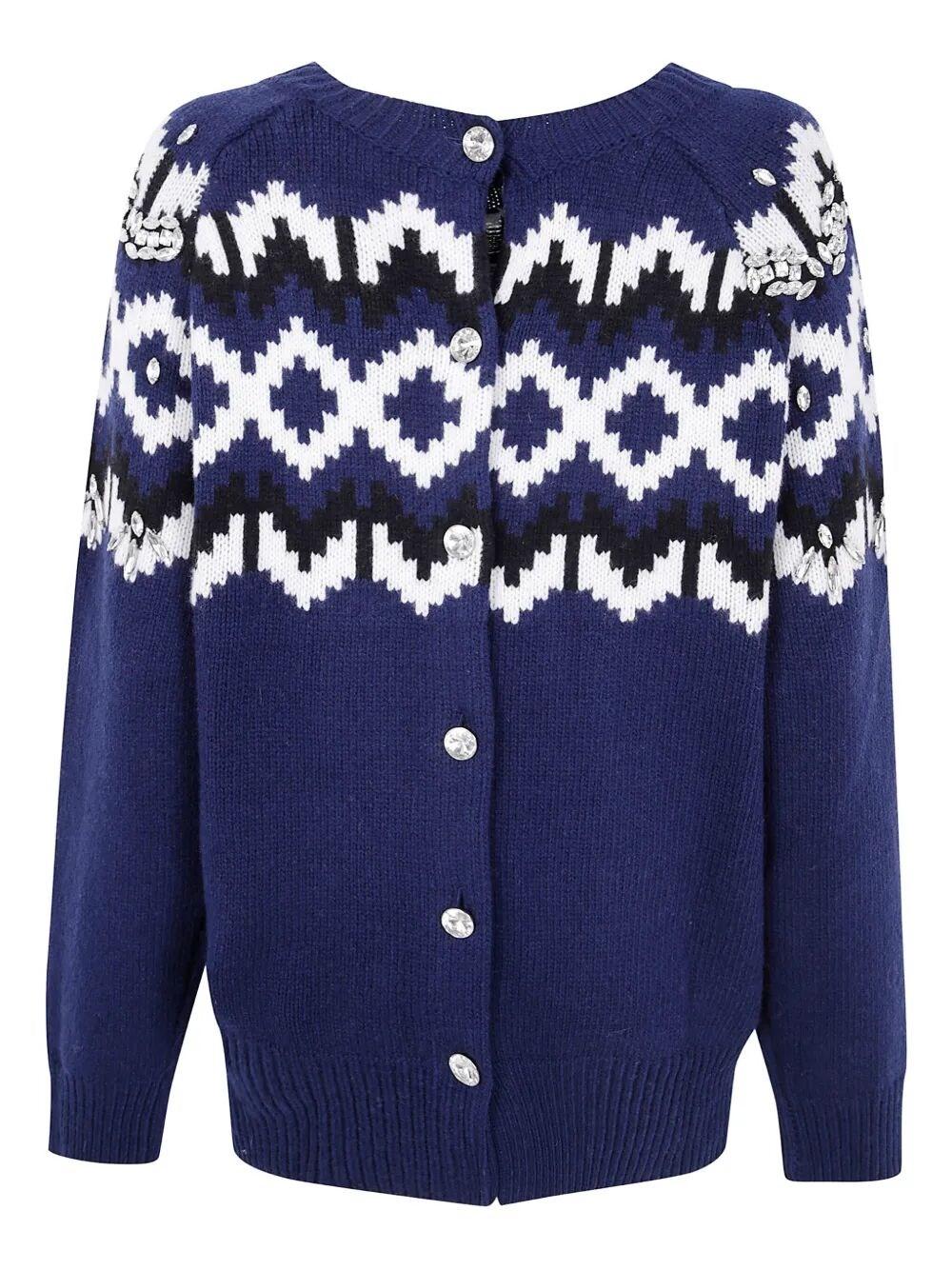 Blugirl Blumarine Norvegian With Patch Knit Cardigan in Blue | Lyst