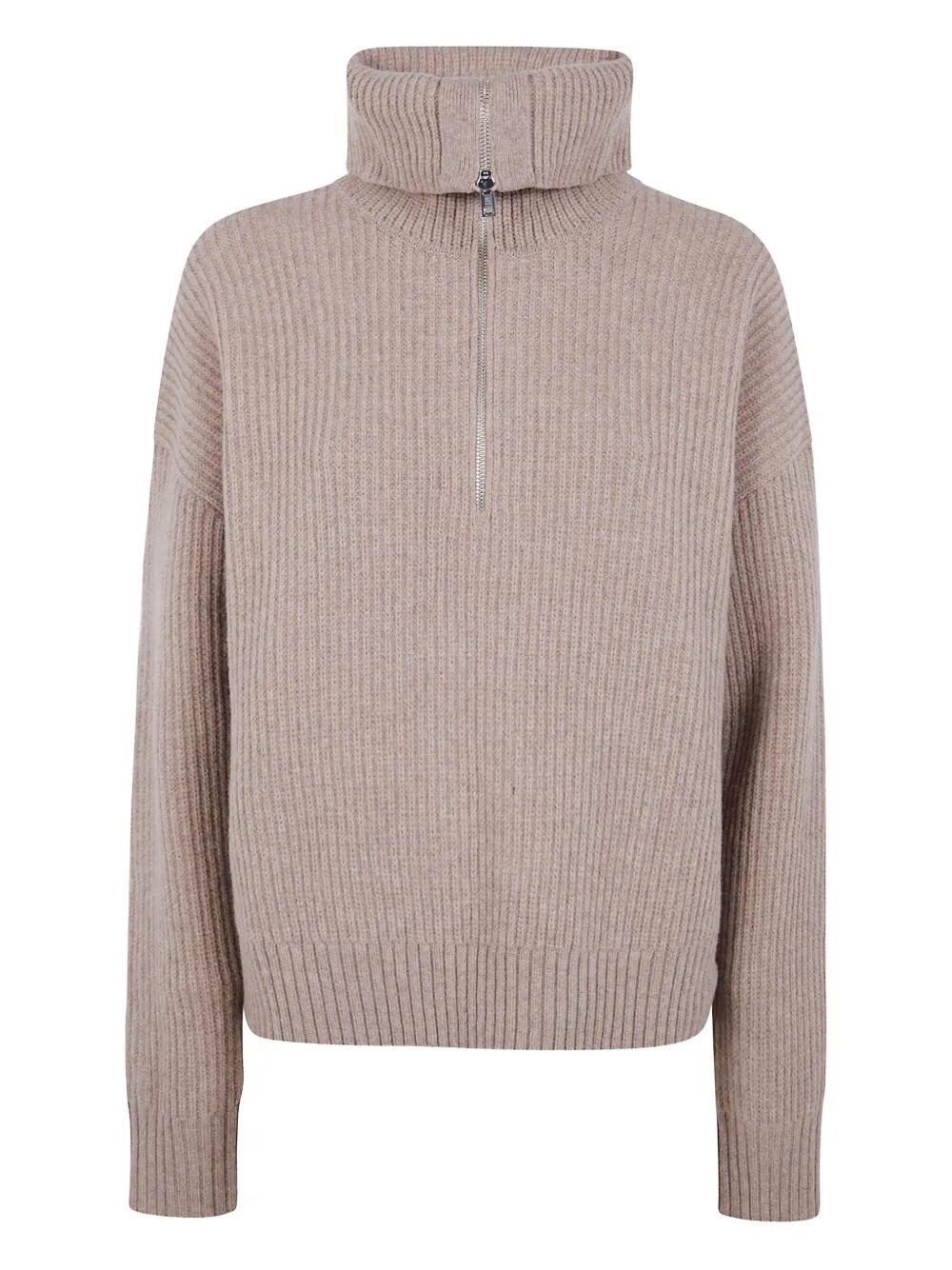 Filippa K 'Ribbed' Wool Half Zip Sweater in Brown | Lyst