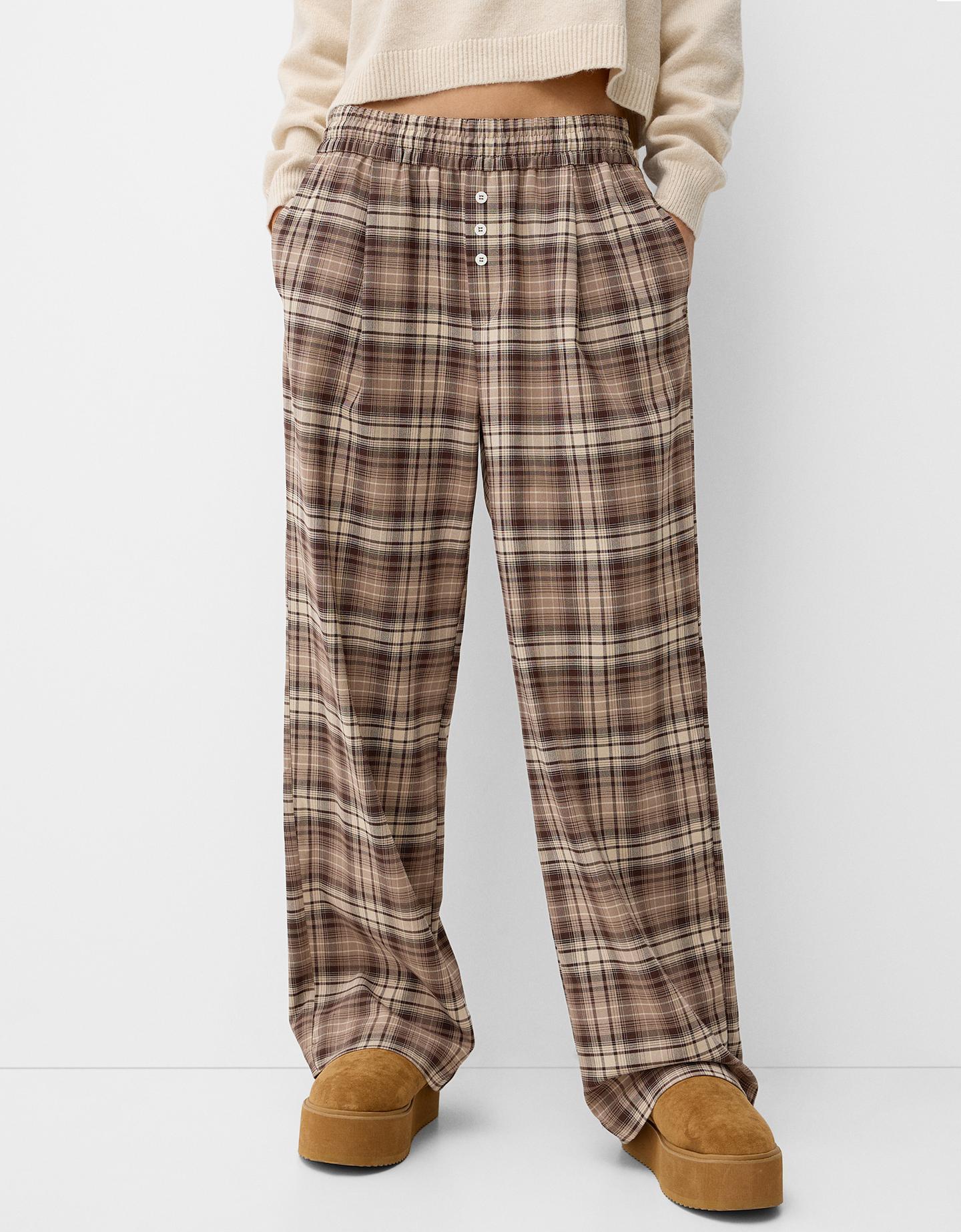 Plaid pants bershka deals