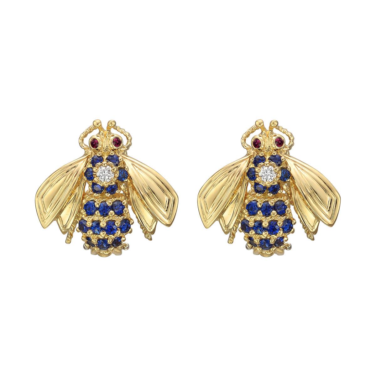 18k Yellow Gold \u0026 Gem-set Bee Earrings 