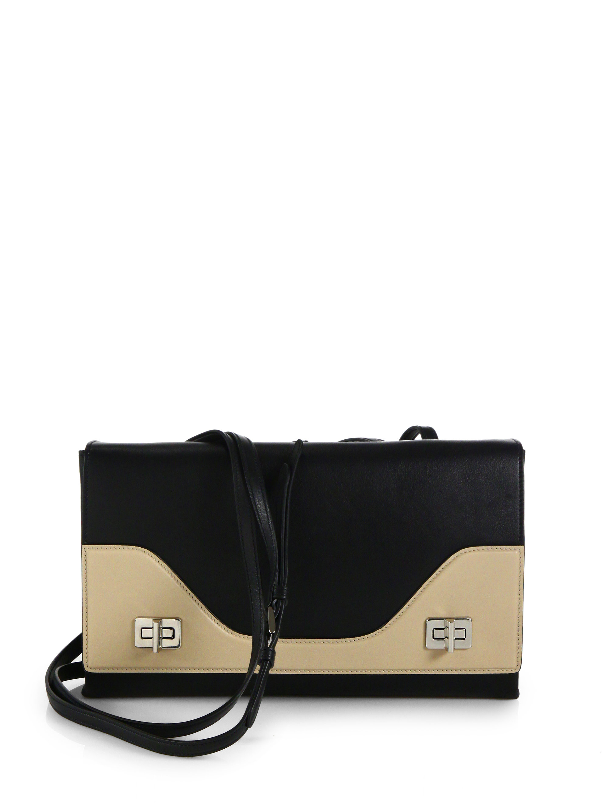 Prada Vitello Soft Double Shoulder Bag in Black (BLACK-CREAM) | Lyst