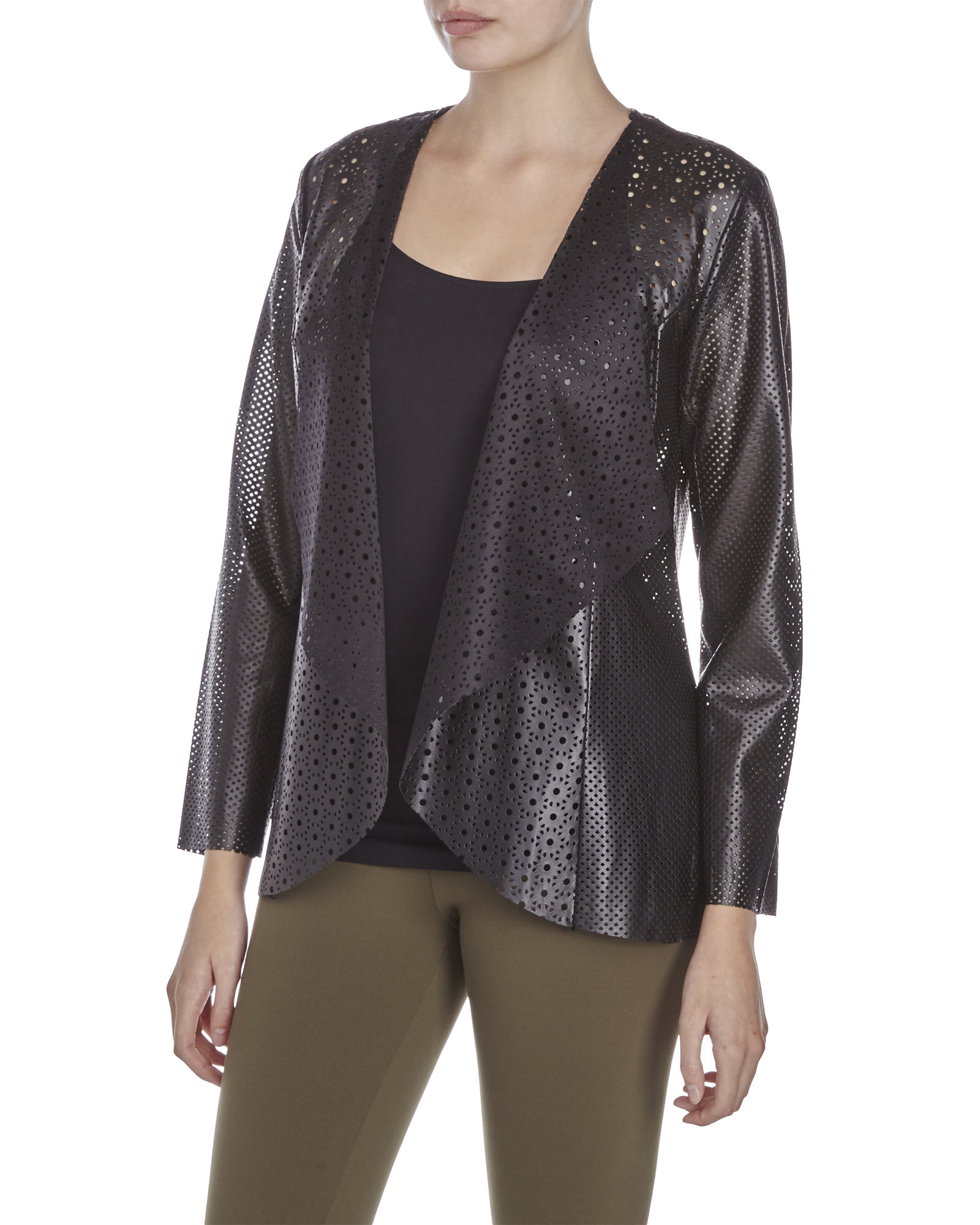 Bagatelle Laser Cut Faux Leather Jacket In Black Lyst Gallery