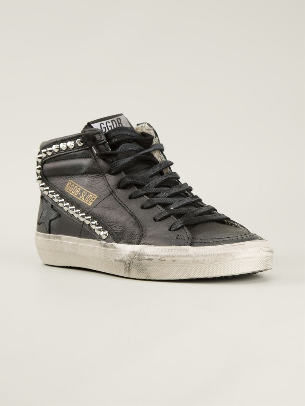 golden goose black high top with studs