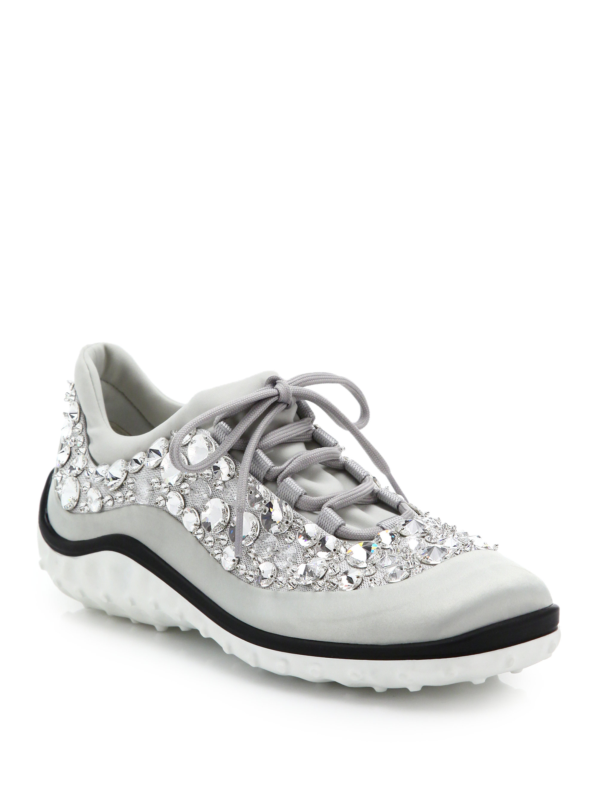 Miu Miu Astro Swarovski Crystal Satin Running Sneakers in Silver (Metallic)  - Lyst