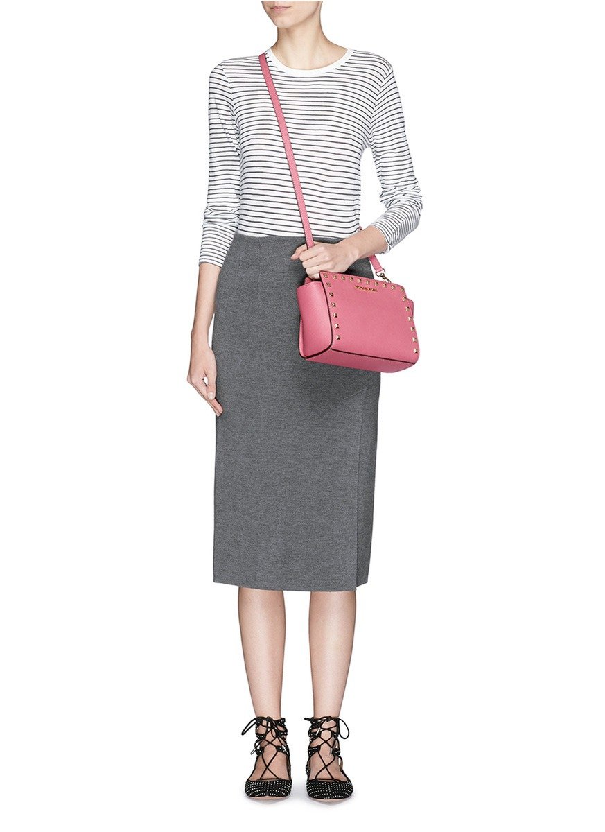 Michael Kors Selma Pink Studded Messenger Bag Leather Crossbody