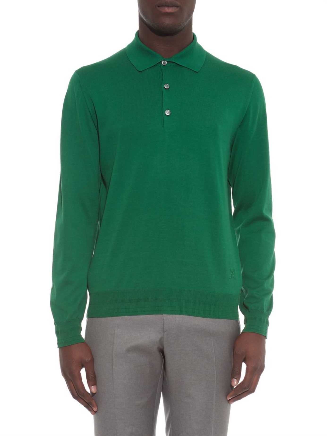 Brioni Long-Sleeved Cotton Polo Shirt in Green for Men | Lyst