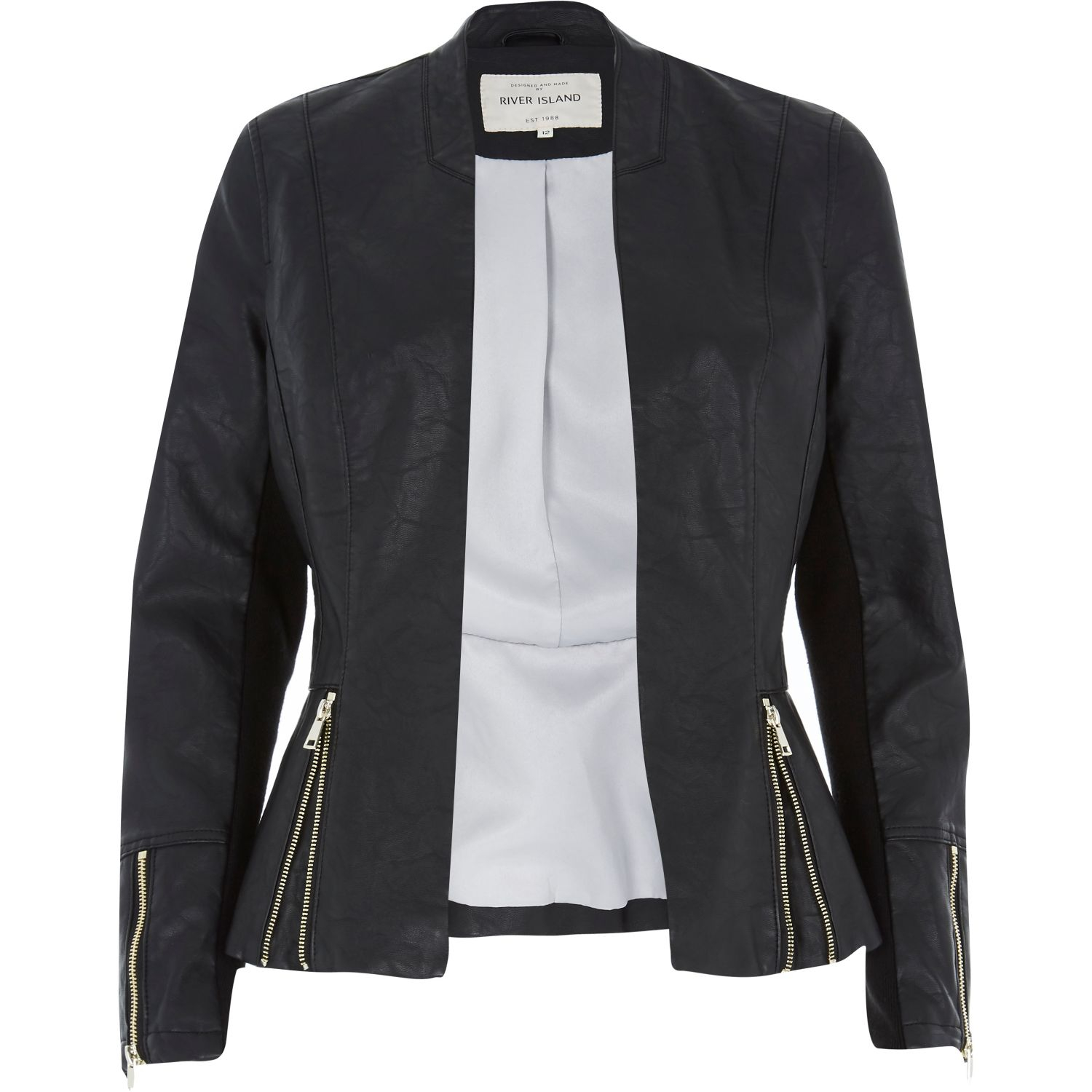 River Island Black Leather Look Peplum Jacket Lyst