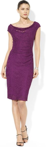 Lauren By Ralph Lauren Capsleeve Cowlneck Lace Dress in Purple (Plum ...