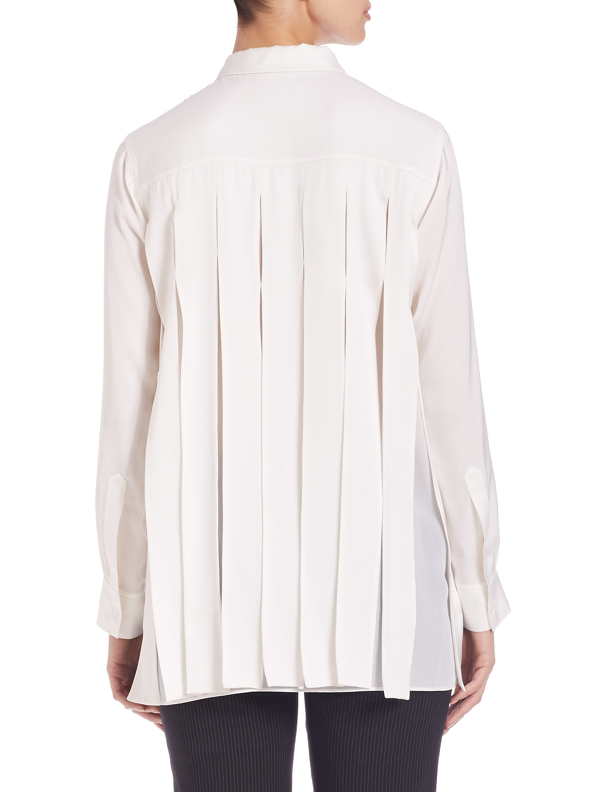 DKNY Back Pleated Silk Blouse in Chalk (White) - Lyst