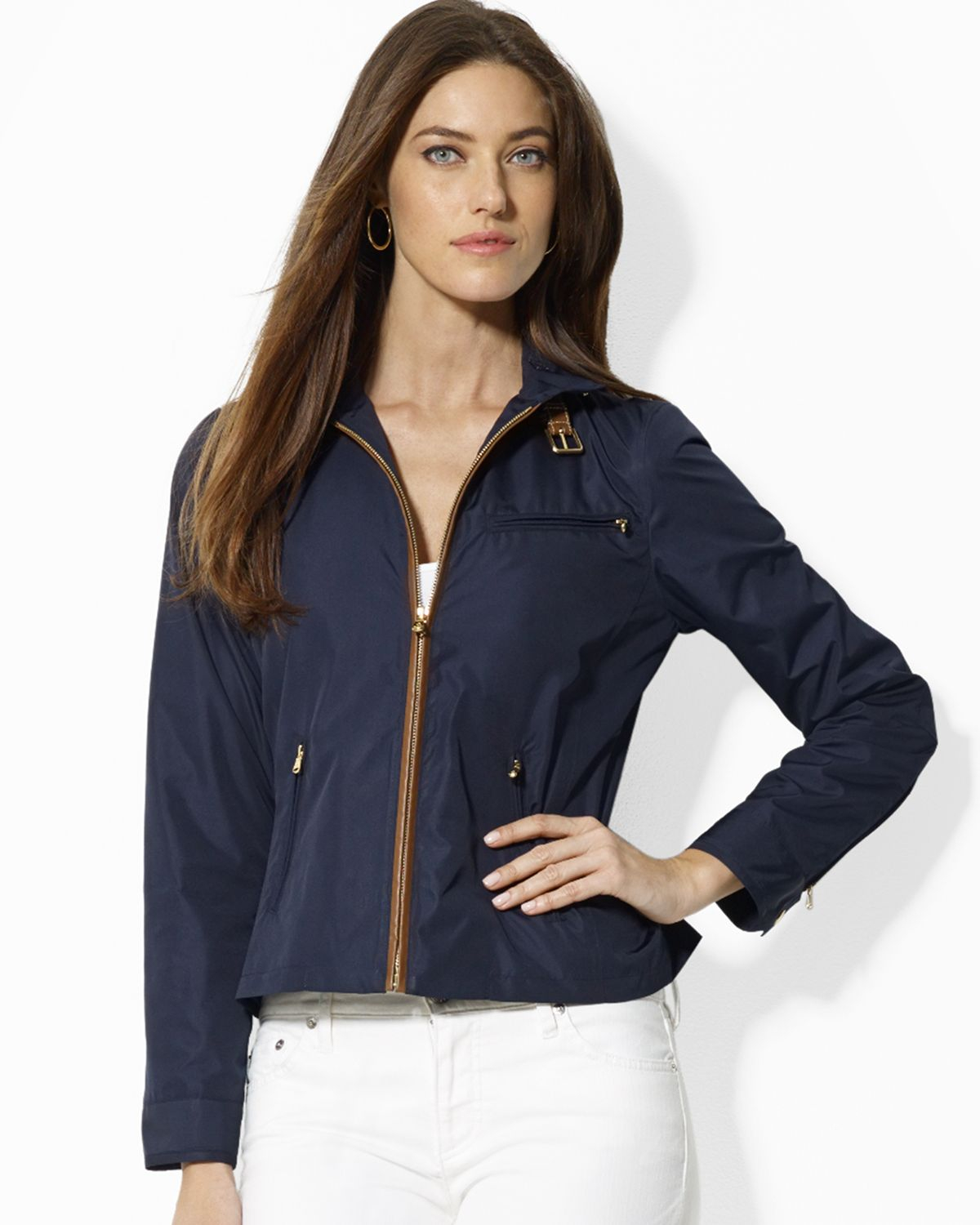 Ralph Lauren Faux Leather Trim Jacket In Blue Lyst Gallery