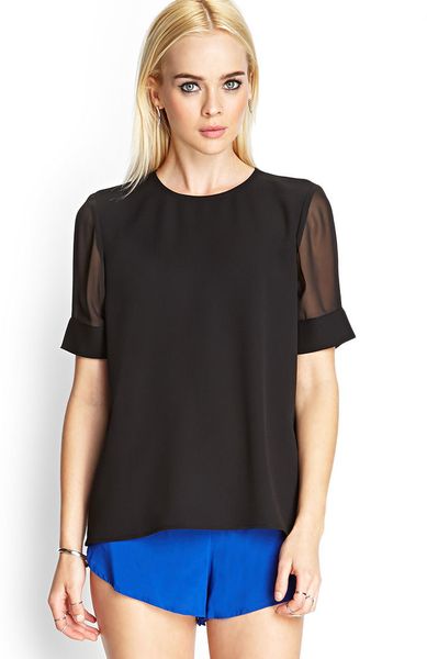 Forever 21 Sheer Sleeve Blouse In Black Lyst Forever 21 Sheer Sleeve Blouse In Black Lyst