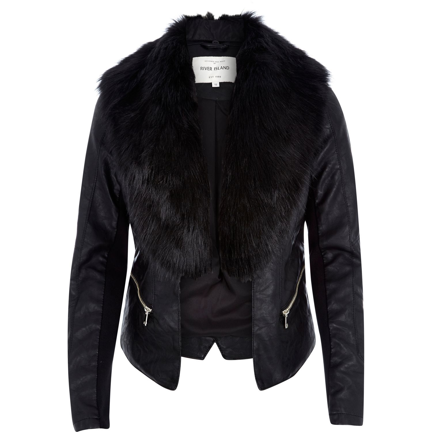 River island black leather look bomber jacket – Modern fashion ...