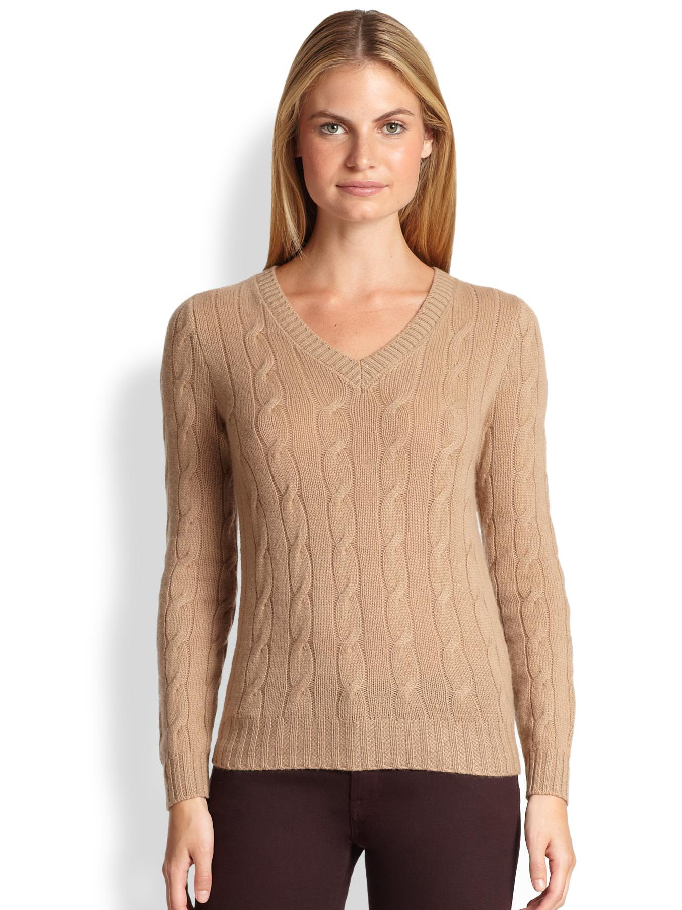 Ralph Lauren Black Label V-Neck Cashmere Sweater in Camel (Natural) - Lyst