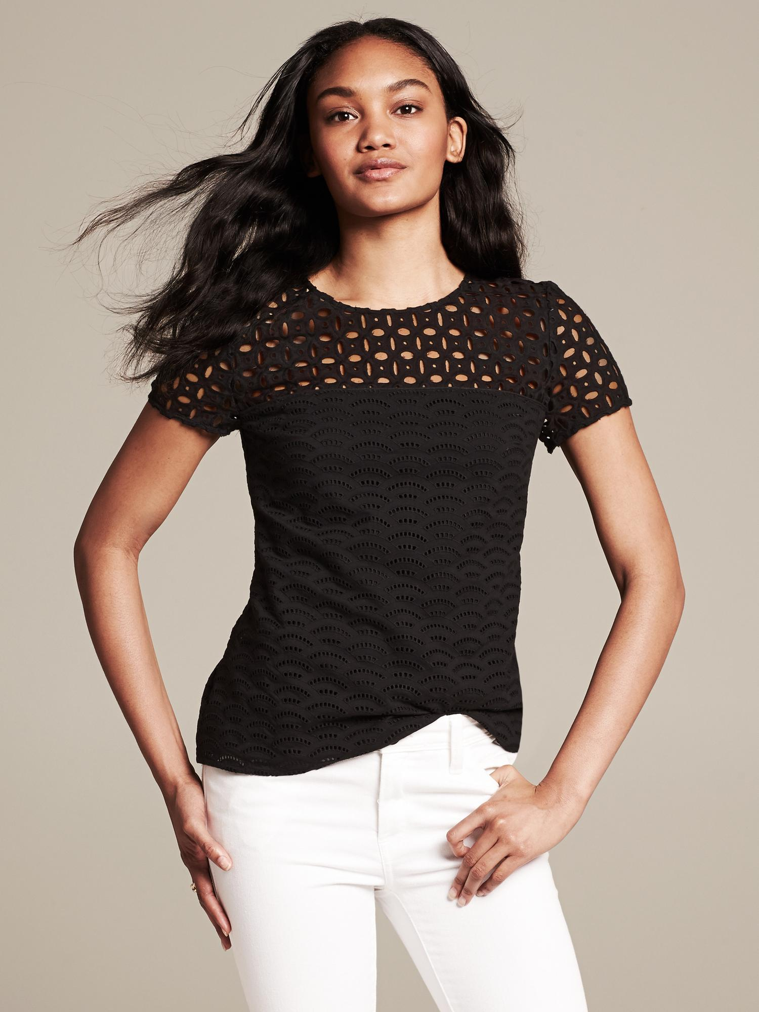 Banana Republic Eyelet Top Black in Black Lyst