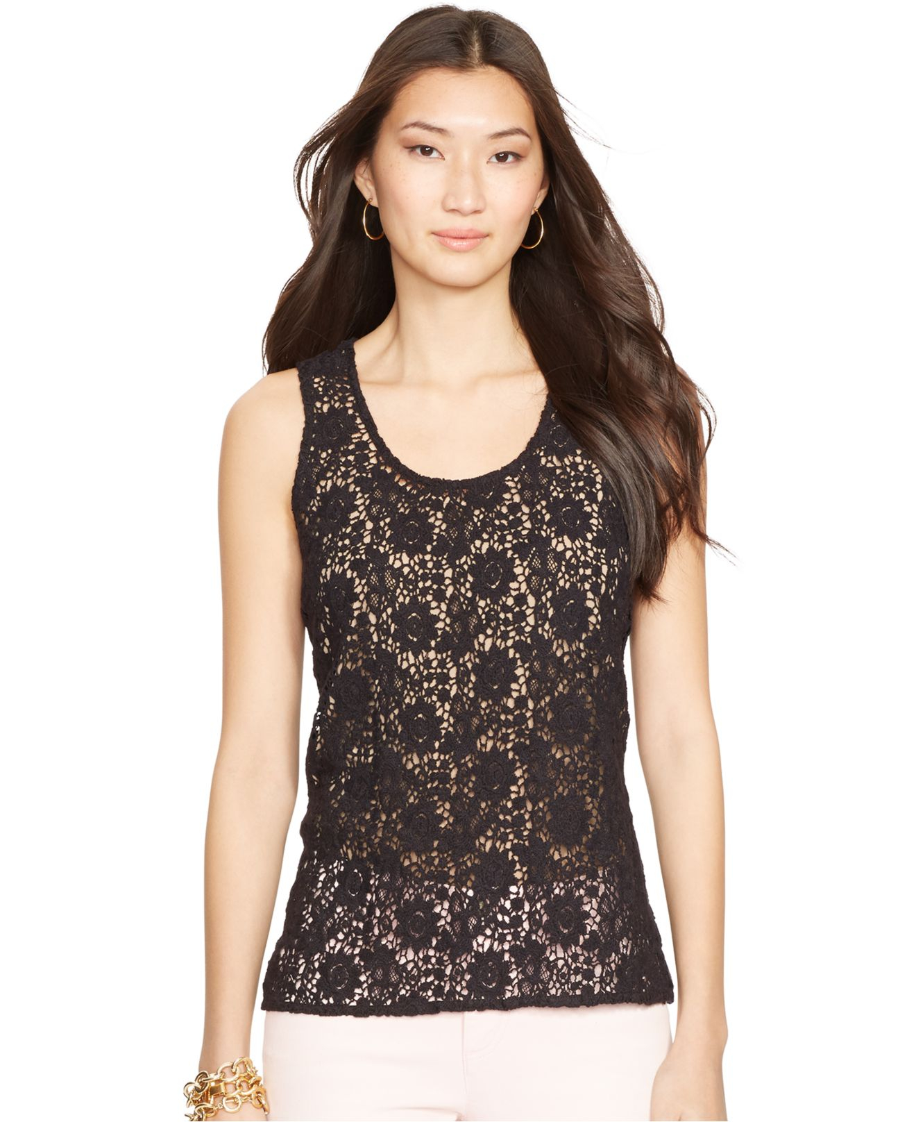 Lyst - Lauren By Ralph Lauren Sleeveless Lace Top in Black