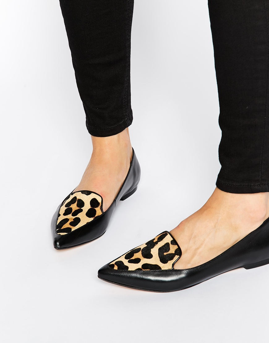 Dune Austine Leopard Pony Effect Leather Pointed Flat