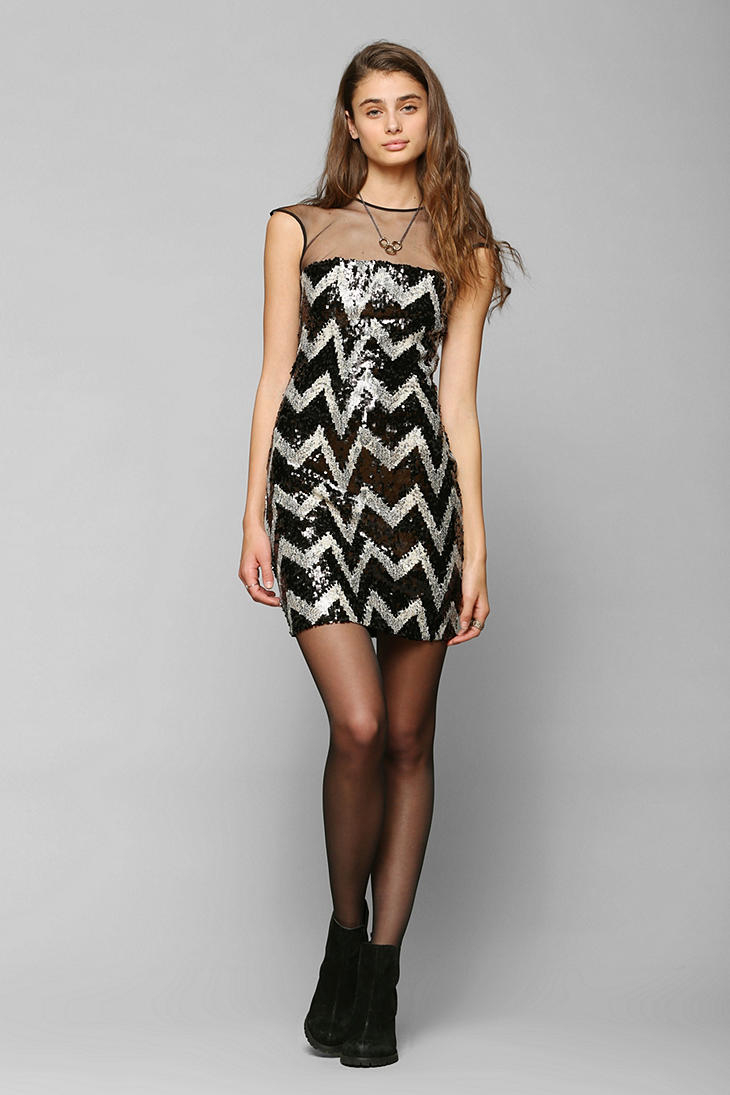 Urban Outfitters Chevron Sequin Dress in Black - Lyst