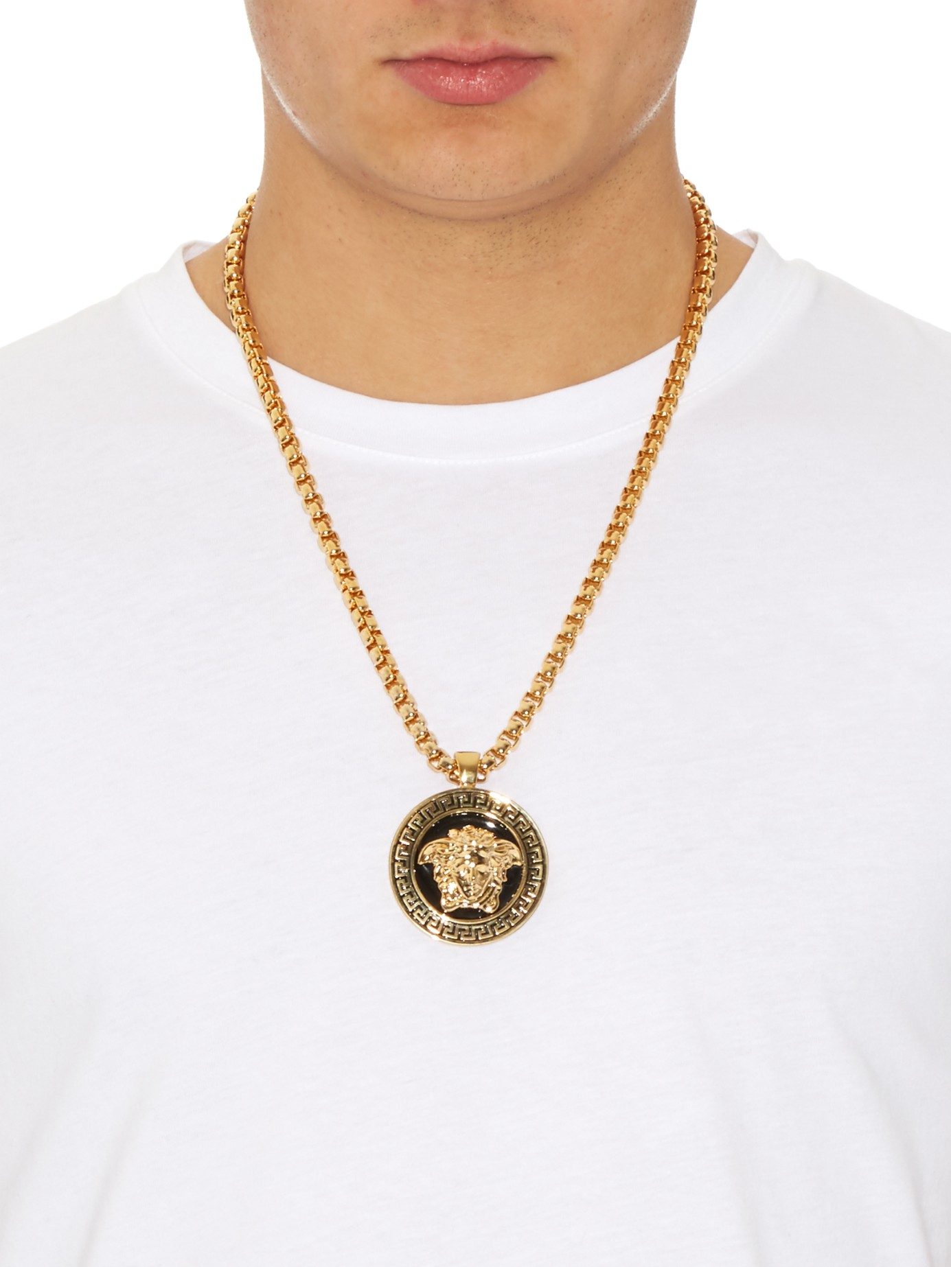 Versace Black & Gold Medusa Medalion Necklace in Black for Men | Lyst